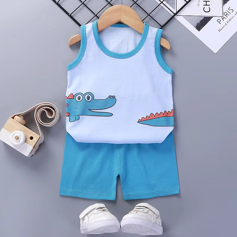 Children Sets Kids Clothes Boys Girls Vest Suit Summer Children'S Clothing Baby Cotton T-Shirts Shorts Tank Top Sleeveless