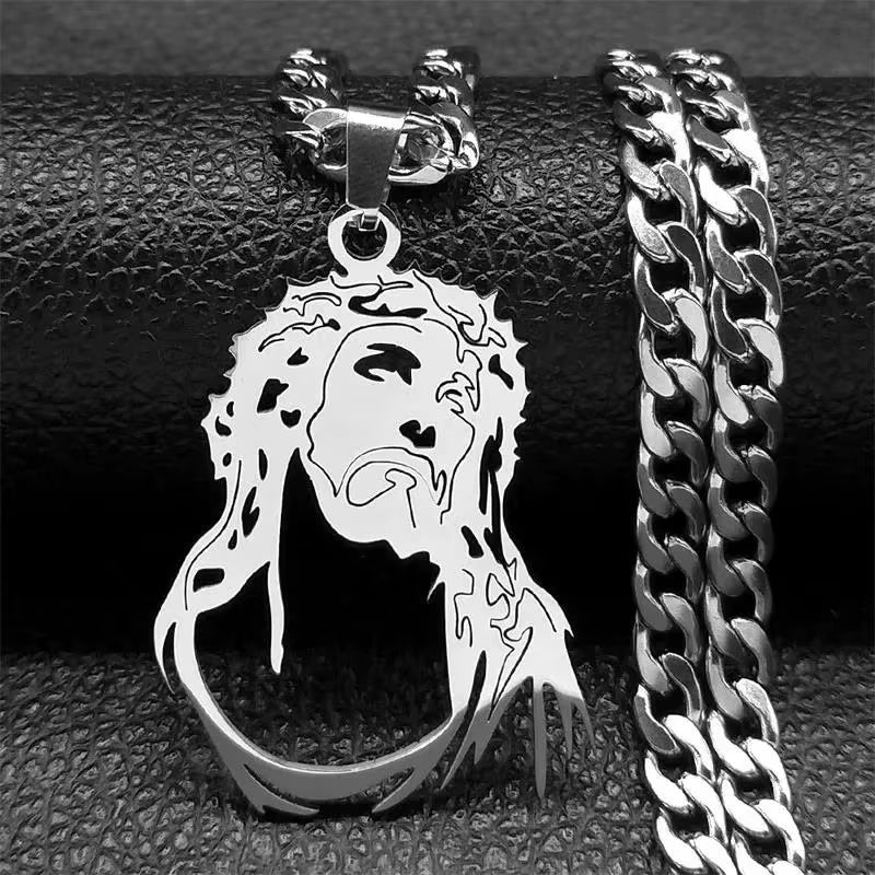Hip Hop Punk Crown of Thorns Jesus Cross Necklace for Men Stainless Steel Gold Plated Crucifix Pendant Necklaces Jewelry N8052