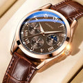 Men's Roman numeral leather quartz watch