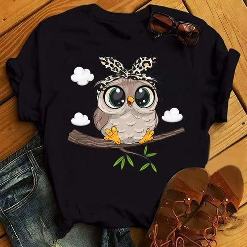 Cartoon owl graphic tee for women