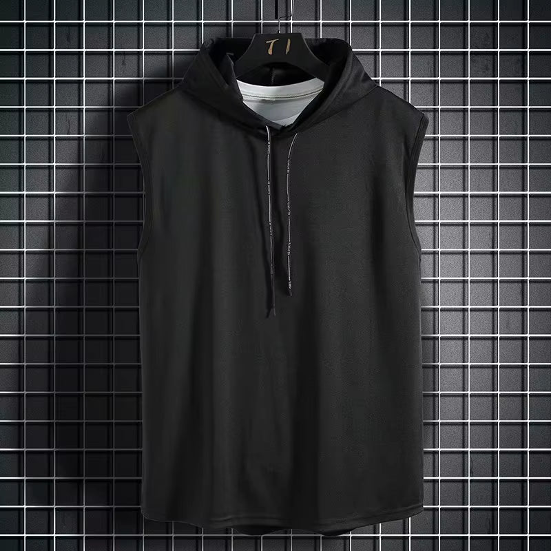 Solid hooded sleeveless tank top for men