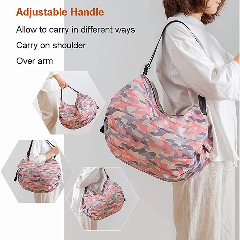 Foldable Storage Bag with Handle Portable Travel Camouflage Handbags Large Capacity Shopping Bag