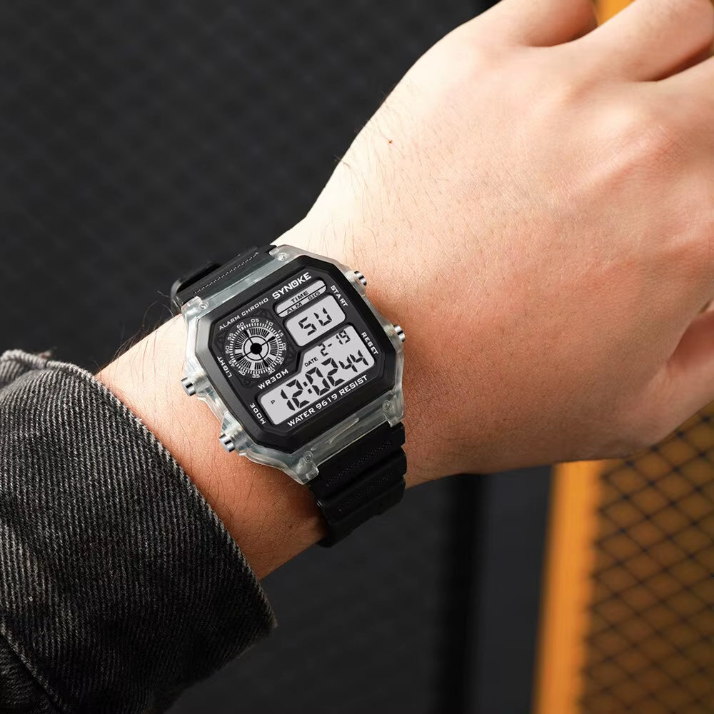 Digital Watches Men Sports Luminous Multifunction Waterproof Chrono Wristwatch Outdoor and Running Student Seven Lights