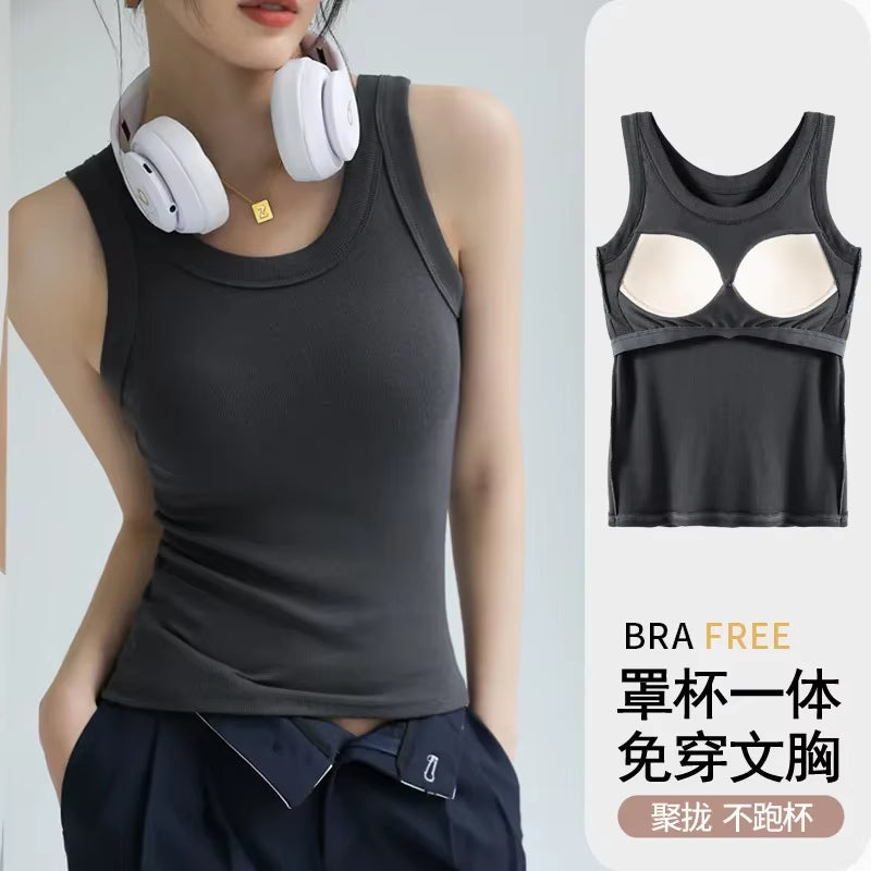 Ribbed tank top with built-in pad