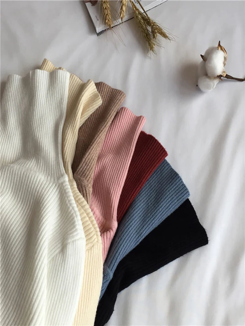 Ribbed Knit Turtleneck Sweater for Women