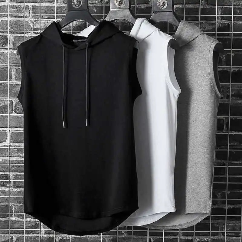 Solid Hooded Sleeveless Tank Top for Men