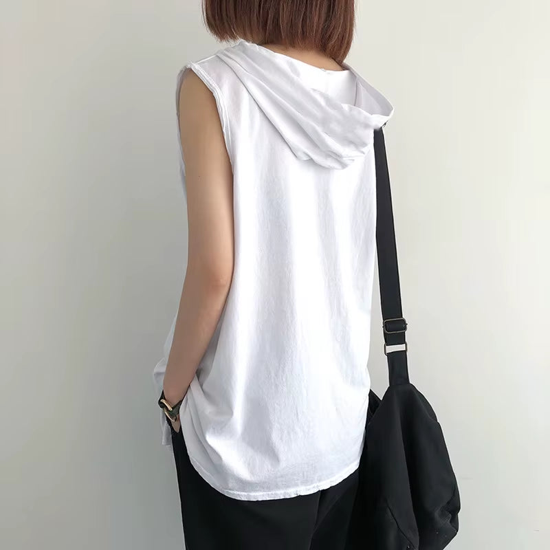 Solid Hooded Sleeveless Tank Top for Men