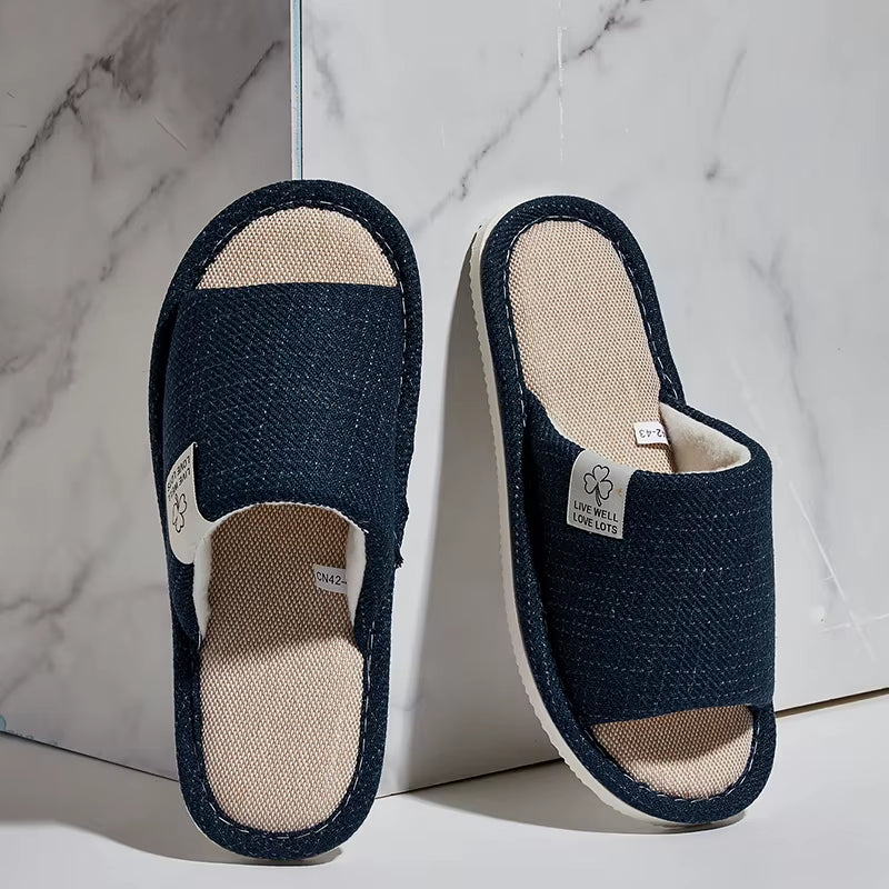 Breathable Linen Open-Toe House Slippers