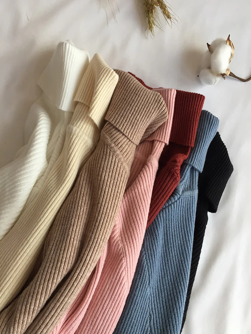 Ribbed Knit Turtleneck Sweater for Women