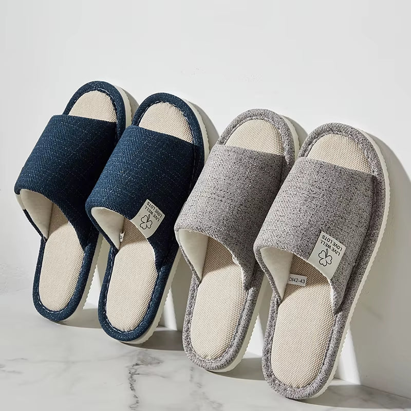 Breathable Linen Open-Toe House Slippers
