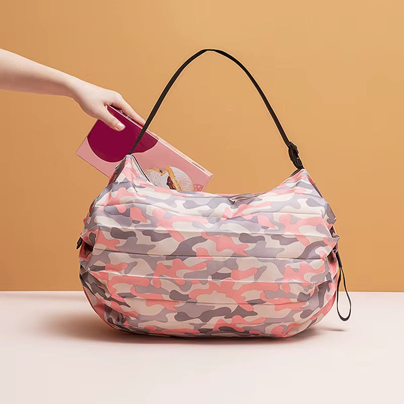 Foldable Storage Bag with Handle Portable Travel Camouflage Handbags Large Capacity Shopping Bag