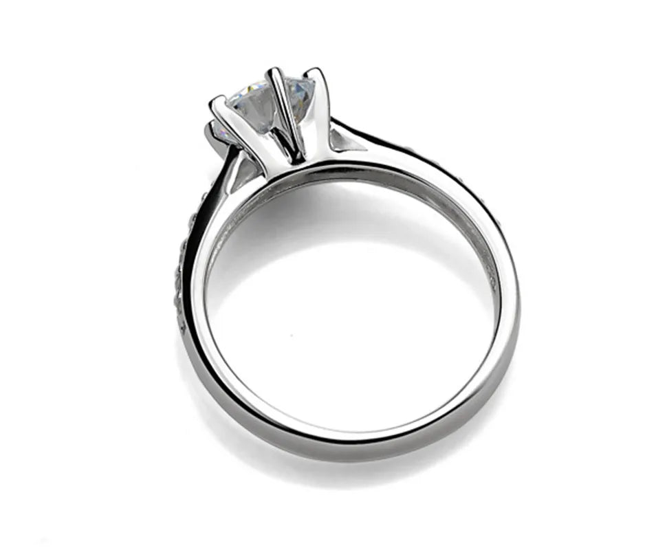 Luxury 925 Sterling Silver Classic Ring for Women Six Claw Jewelry Simple 70Ct Diamond Ring Imitation Diamond Women'S Ring
