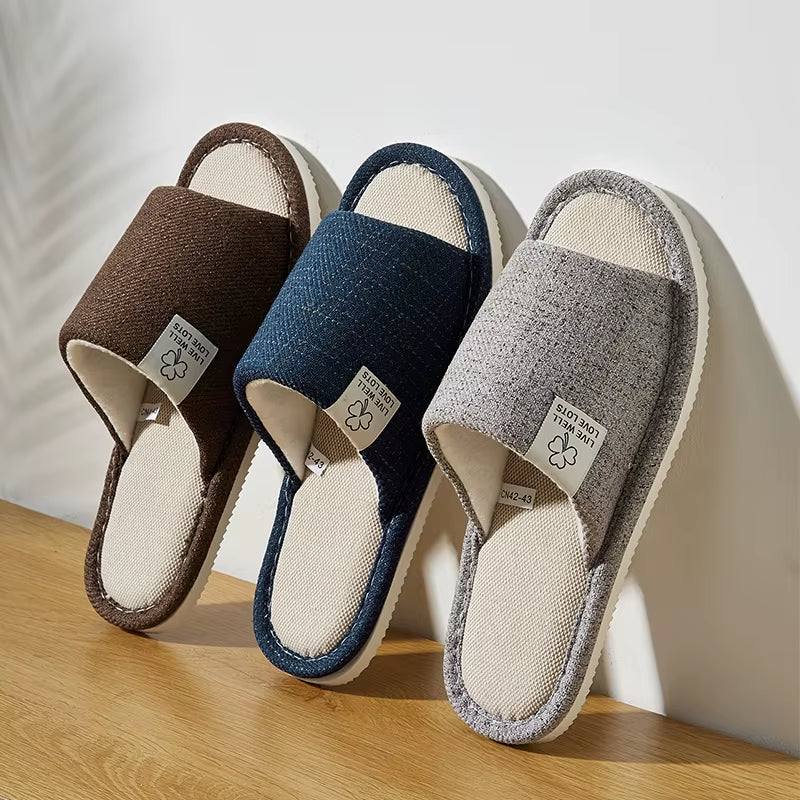 Breathable Linen Open-Toe House Slippers