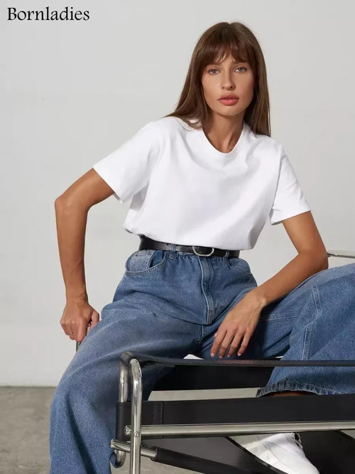100% Cotton Loose Basic Tee for Women