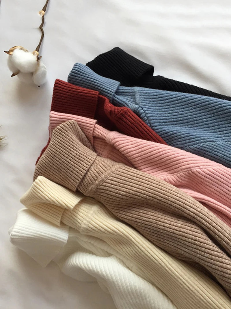 Ribbed Knit Turtleneck Sweater for Women