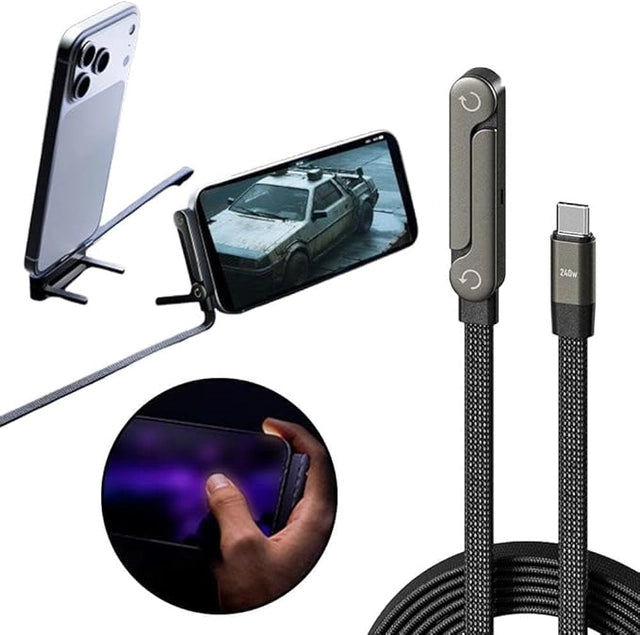 240W Fast Charging Cable with Built-In Phone Stand