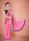 Girls' Lycra Solid Saree, Baby Pink