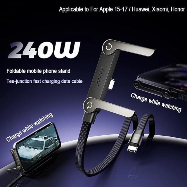 240W Fast Charging Cable with Built-In Phone Stand