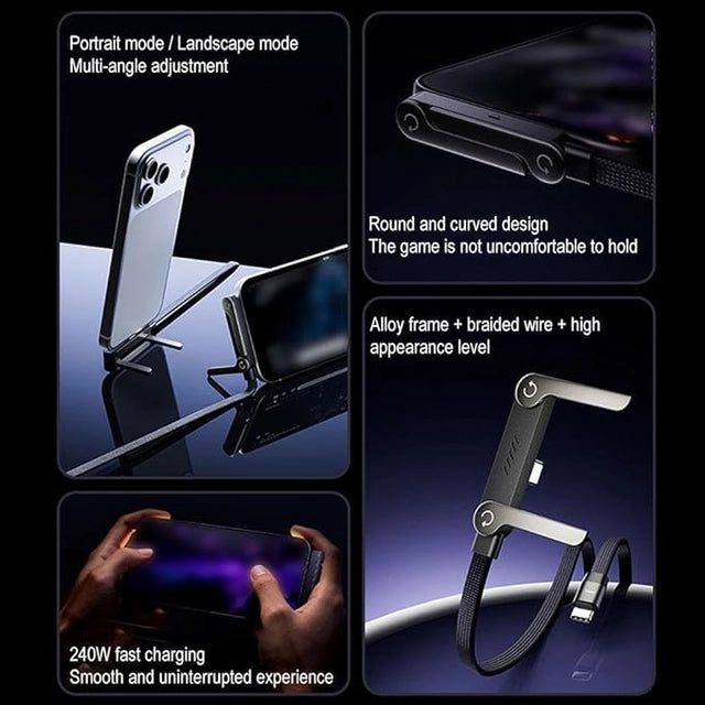 240W Fast Charging Cable with Built-In Phone Stand