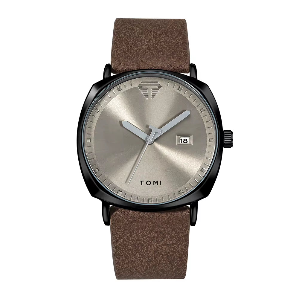 Minimalist leather quartz watch for men