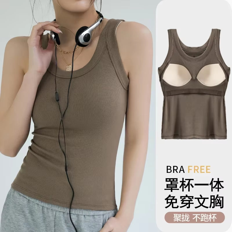 Ribbed Tank Top with Built-In Pad for Women